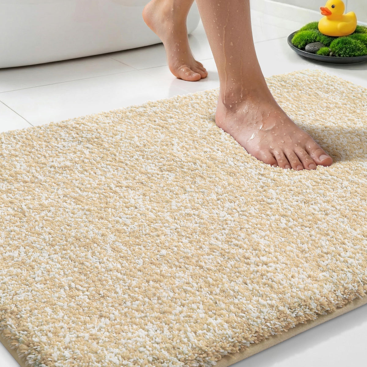 Yimobra Non Slip Machine Washable Bathroom Rug 32x20 Light Blue and White