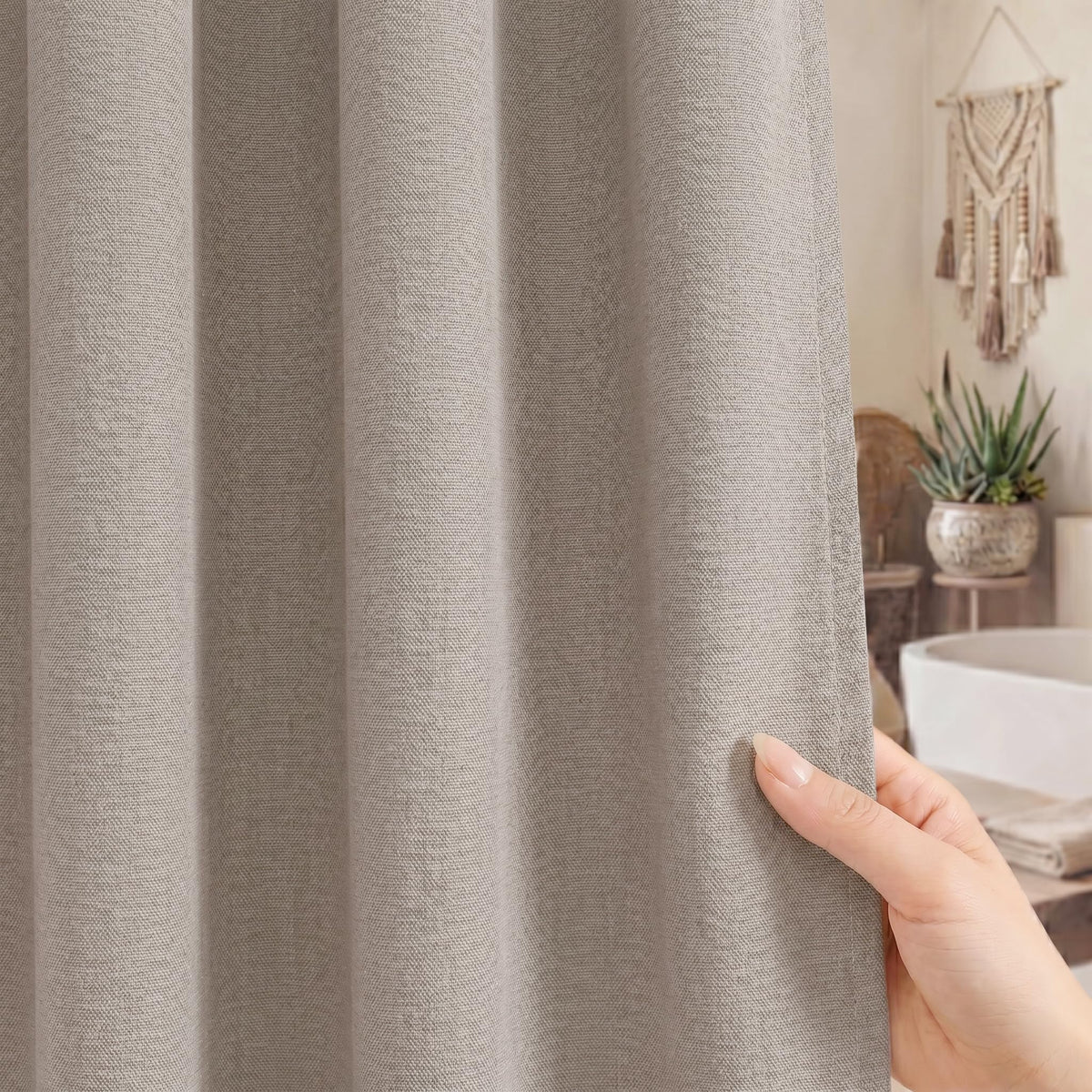 Seasonwood Linen Shower Curtain Farmhouse Bathroom Decor 72x96 Inches