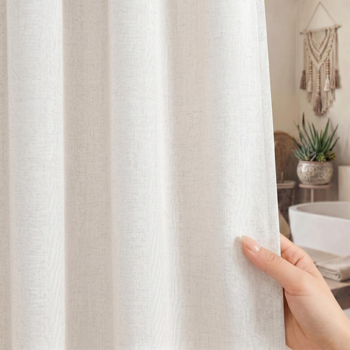 Seasonwood Linen Shower Curtain Farmhouse Bathroom Decor 72x96 Inches