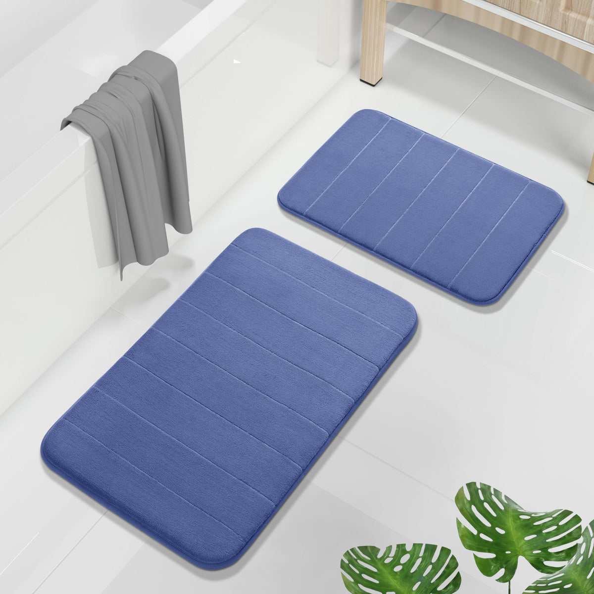Yimobra Memory Foam Bathroom Rugs Sets 2 Piece - Super Soft Absorbent Quick Dry Bath Mat Set, Machine Washable Non Slip Floor Carpet for Tub Shower & Single Sink (17x24 & 31.5x20 Inch, Gray)