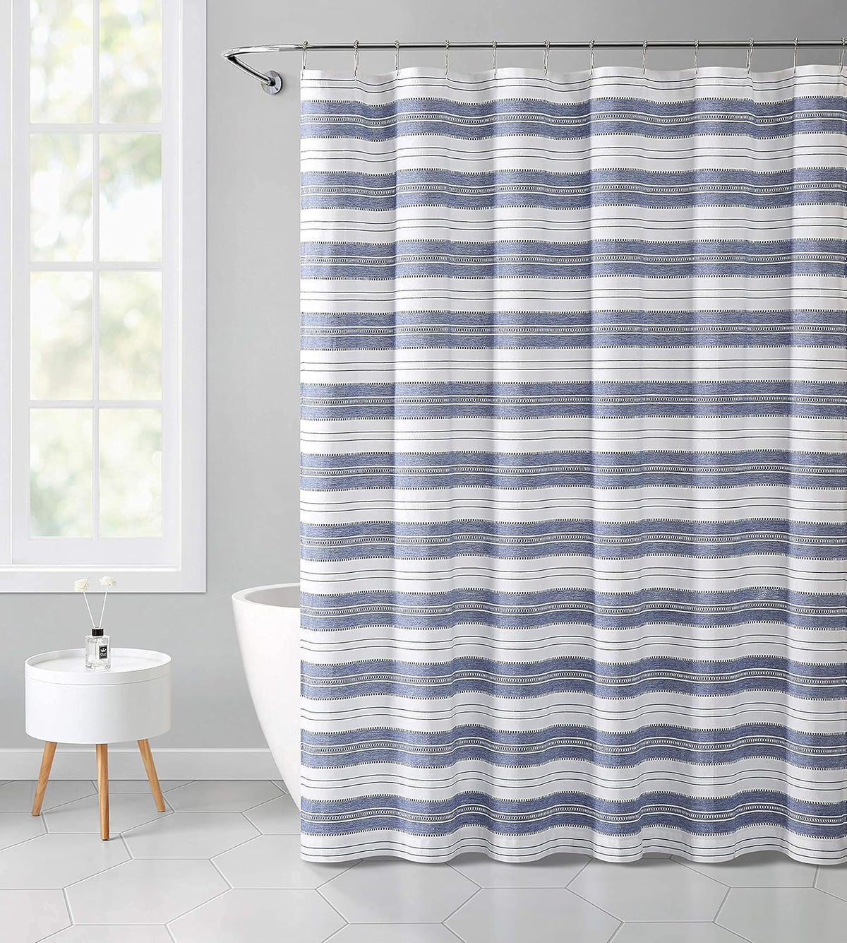 Serafina Home Nautical Striped Blue and White Fabric Shower Curtain: