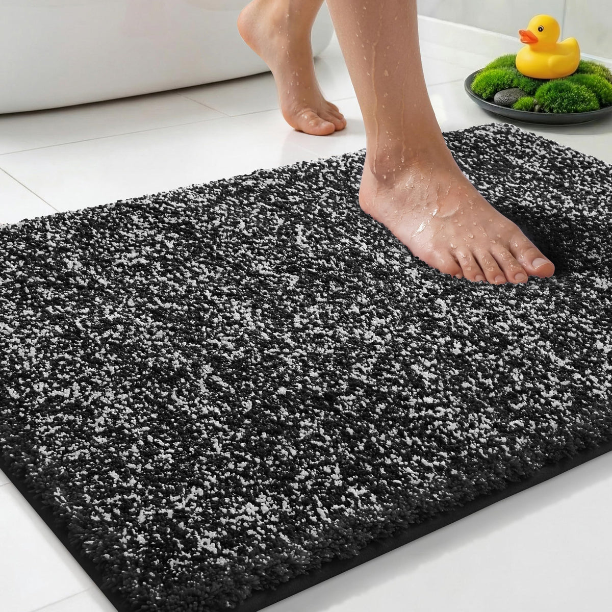 Yimobra Non Slip Machine Washable Bathroom Rug 32x20 Light Blue and White