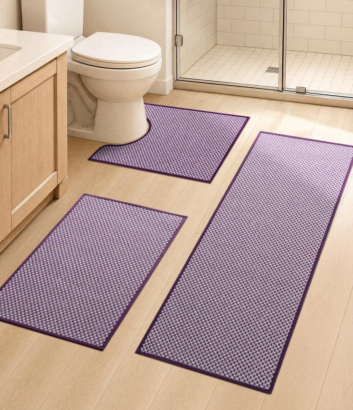 YIHOUSE Purple Bathroom Rugs Sets 2 Pieces,Thin Bath Mat Quick Dry