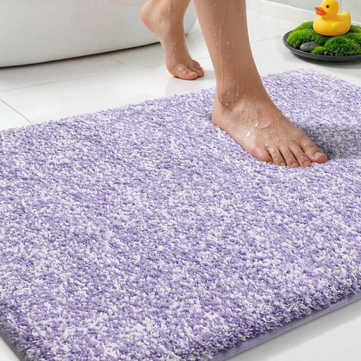Yimobra Non Slip Machine Washable Bathroom Rug 32x20 Light Blue and White