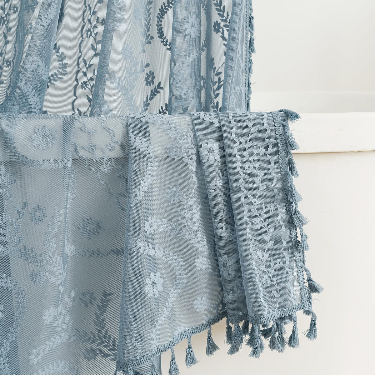 WAZZIO Dark Sage Green Lace Shower Curtain,Boho Chic,72 x 84 in