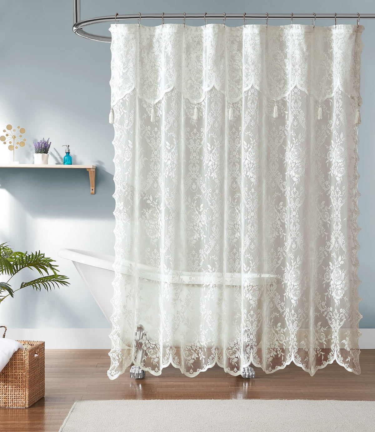 Warm Home Designs Navy Blue Lace Shower Curtain with Valance. LA Navy 72