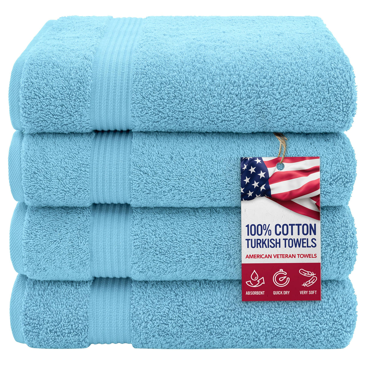 American Veteran Towel, Hand Towels for Bathroom Set of 4, 100% Cotton Turkish Hand Towel Sets, Soft Hand Face Towels, Navy Blue Hand Towels