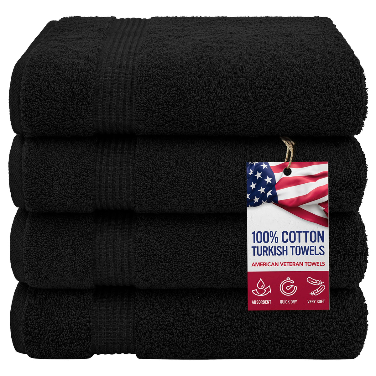 American Veteran Towel, Hand Towels for Bathroom Set of 4, 100% Cotton Turkish Hand Towel Sets, Soft Hand Face Towels, Navy Blue Hand Towels