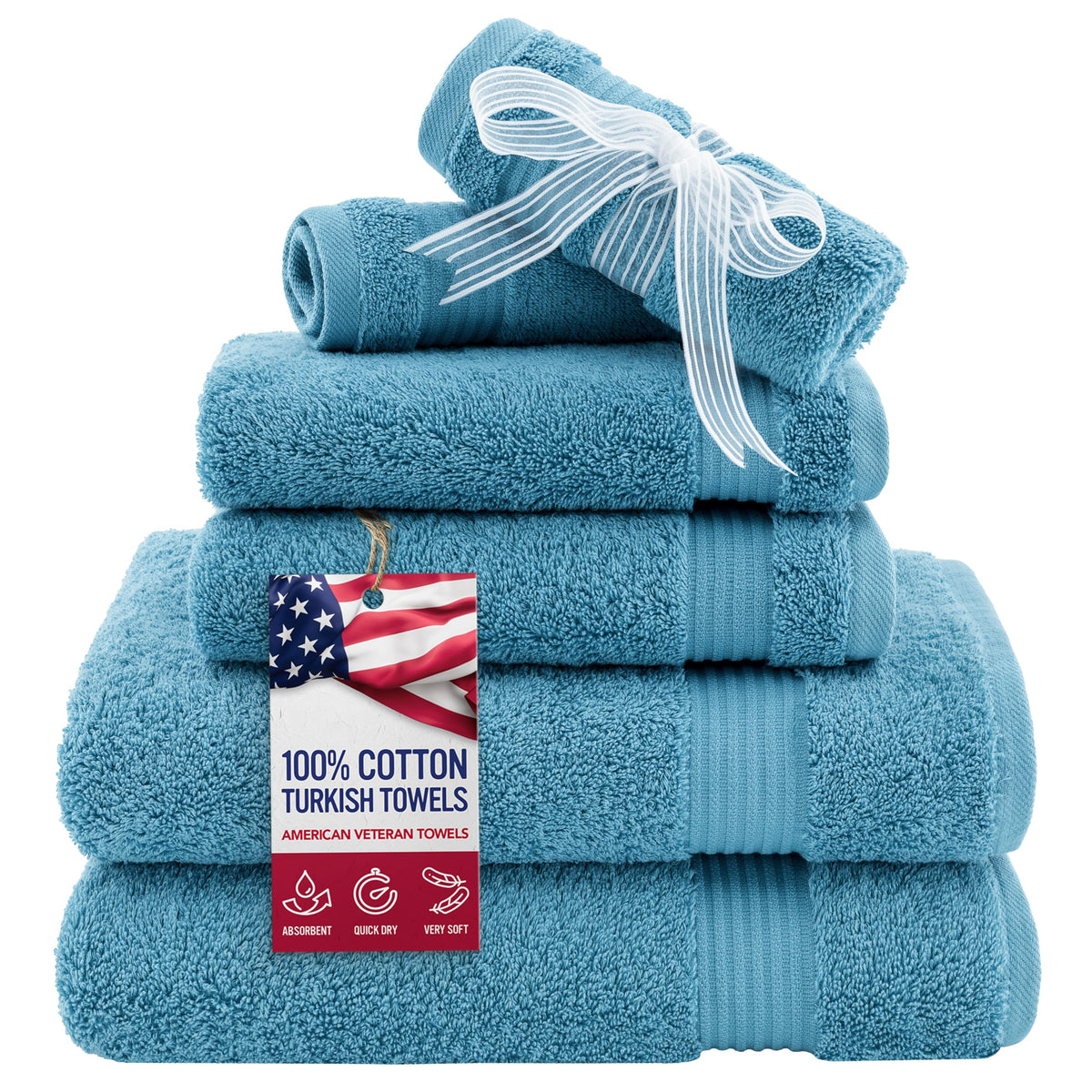 American Veteran Towel, Hand Towels for Bathroom Set of 4, 100% Cotton Turkish Hand Towel Sets, Soft Hand Face Towels, Navy Blue Hand Towels