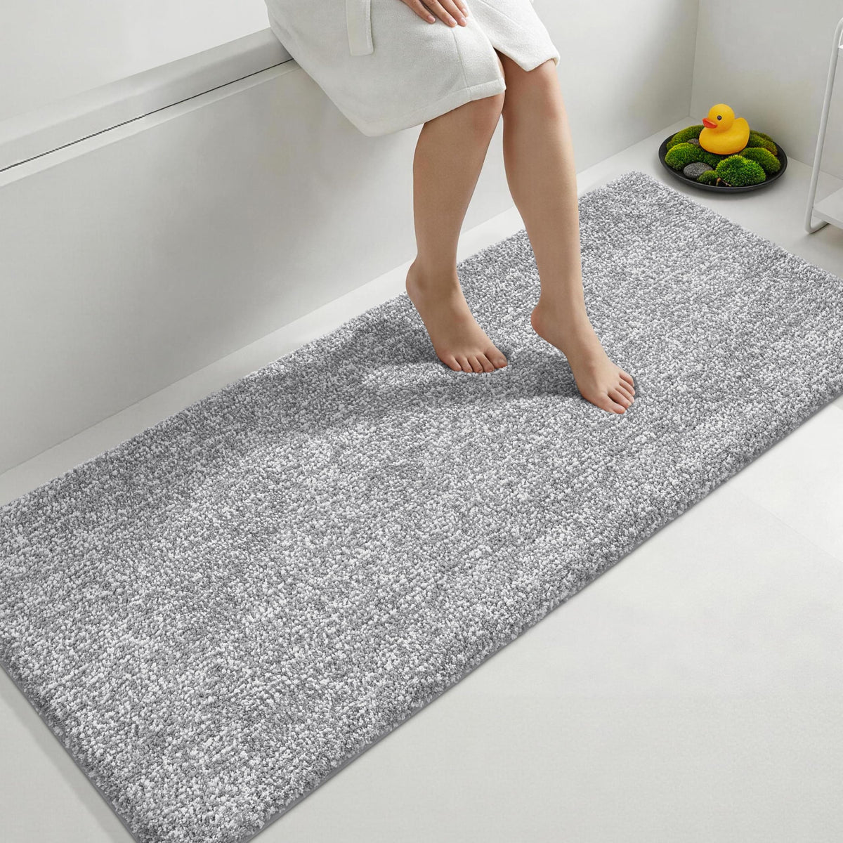 Yimobra Non Slip Machine Washable Bathroom Rug 32x20 Light Blue and White
