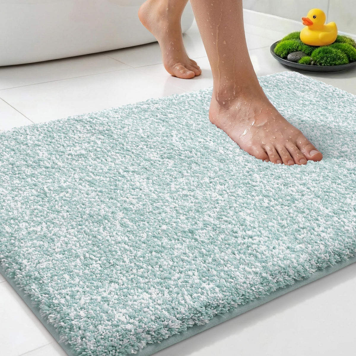 Yimobra Non Slip Machine Washable Bathroom Rug 32x20 Light Blue and White