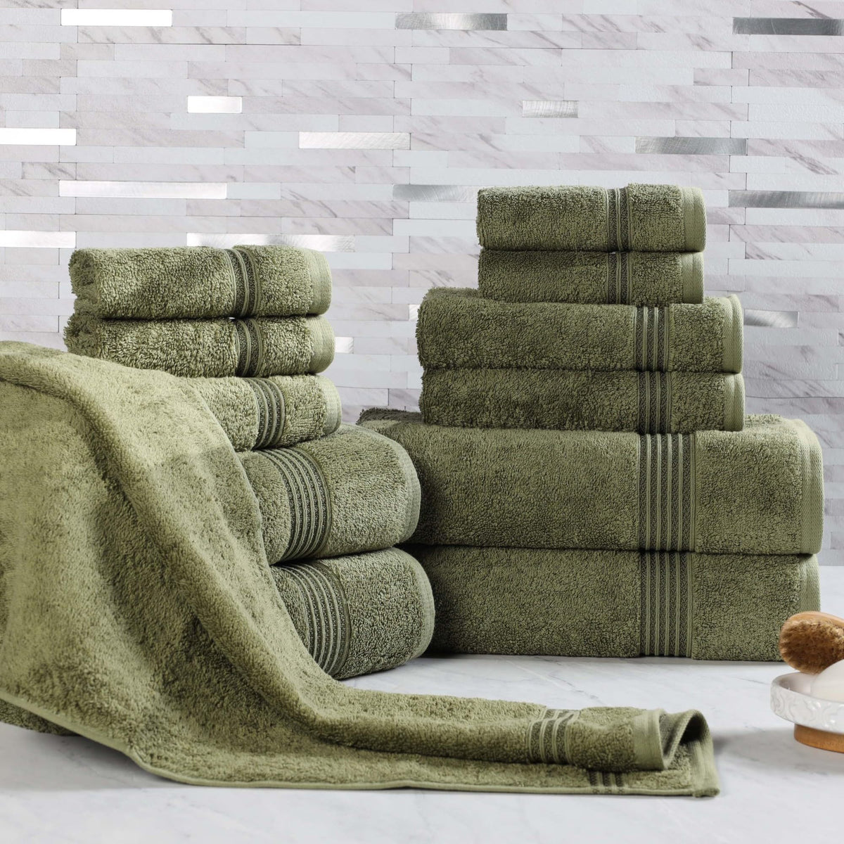 Superior Egyptian Cotton 6-Piece Towel Set, Bathroom Essentials, Towels For Bathroom, Apartment, Airbnb, Guest Bath, Face, Hand, Bath Towels, Washcloths, Absorbent, Fast Drying, Sage