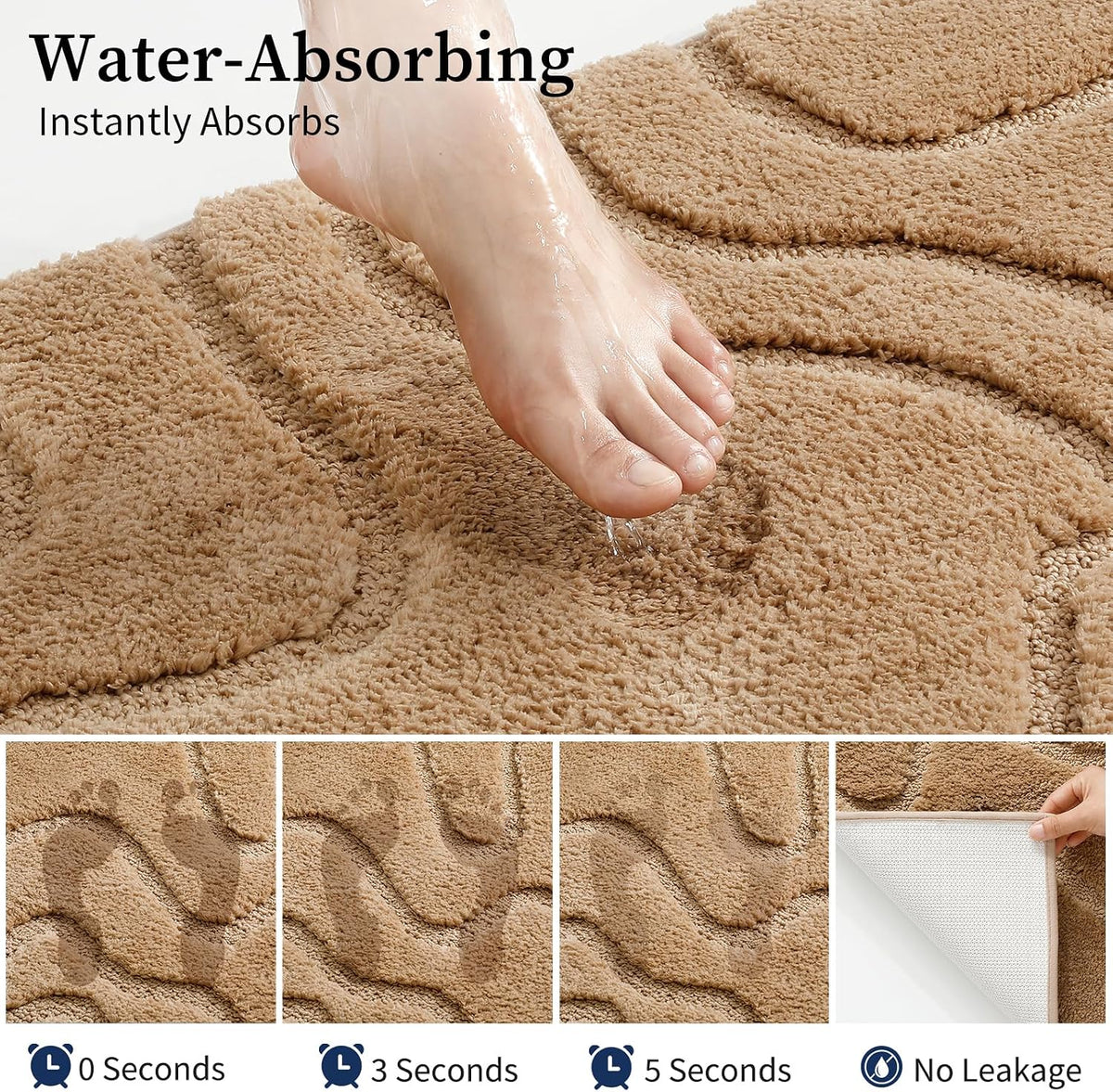 YIHOUSE Soft Bathroom Rugs 24" x 36", Non-Slip Absorbent Bath Mat, Beige