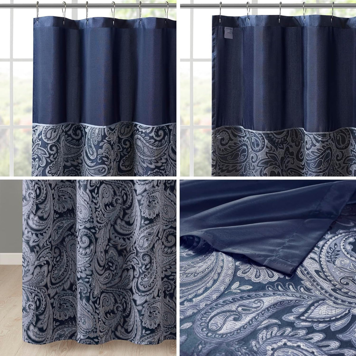 Madison Park Aubrey Shower Curtain for Bathroom, Jacquard, 72 x 72, Navy