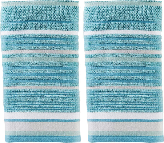 SKL Home Seabrook Stripe Hand Towel Set-2pc, Premium 100% Cotton, Teal