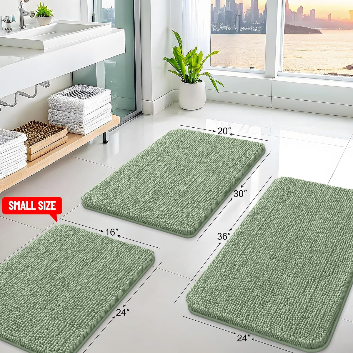Arotive Bathroom Rugs 24x16, Soft Absorbent Shaggy Chenille Bath Rugs
