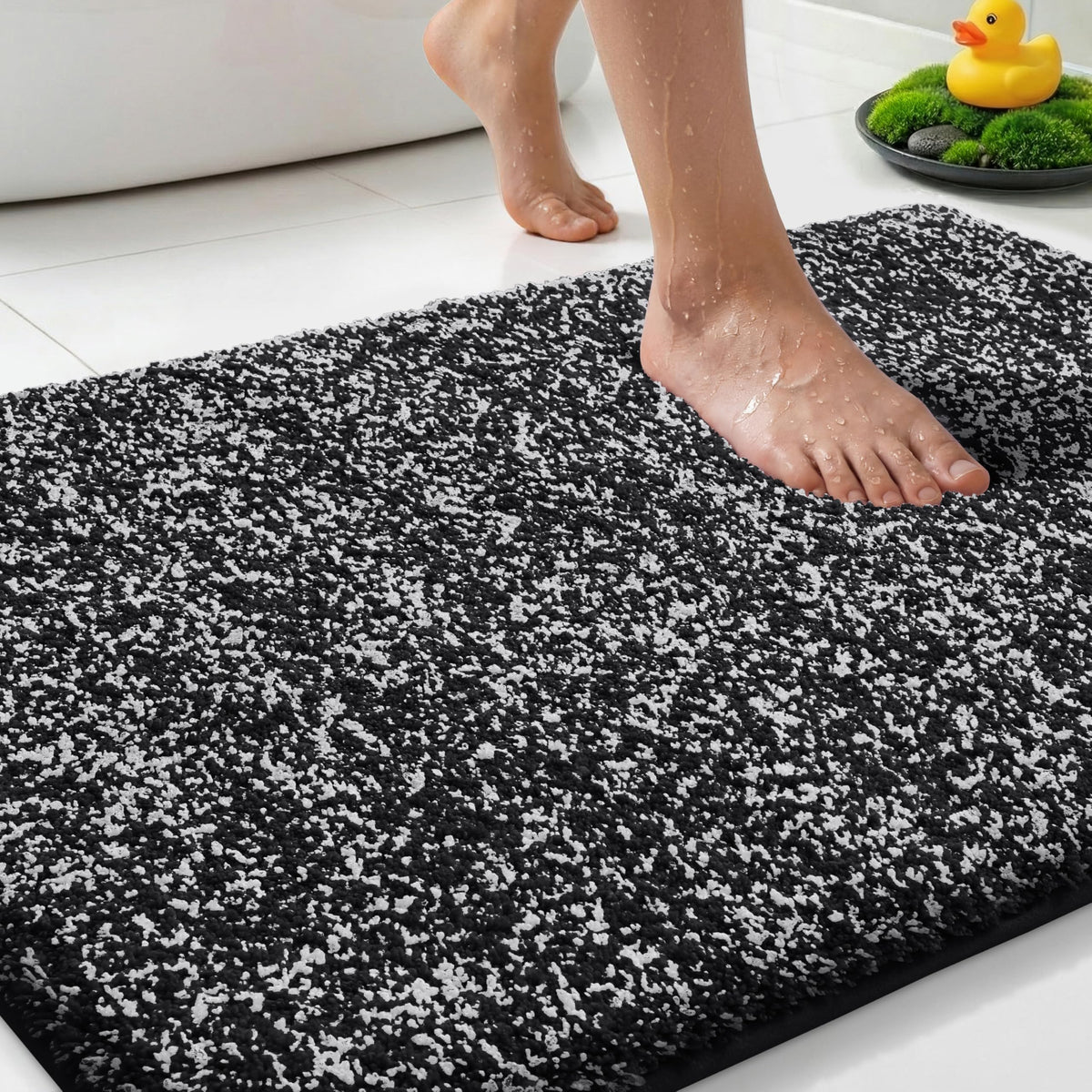 Yimobra Non Slip Machine Washable Bathroom Rug 32x20 Light Blue and White