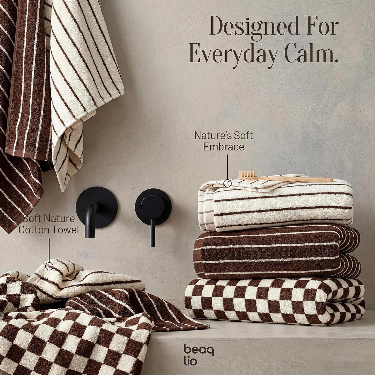 100% Cotton Striped Hand Towels Set, 3pcs Face Towels for Bathroom