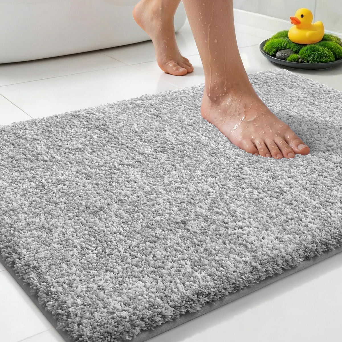 Yimobra Non Slip Machine Washable Bathroom Rug 32x20 Light Blue and White