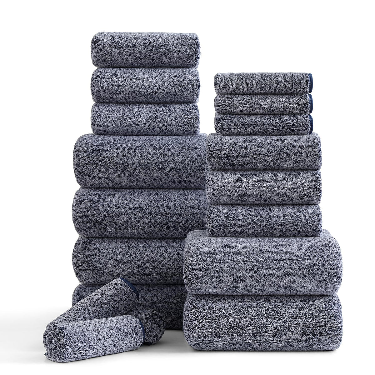 18 Piece Bath Towels Set,100% Microfiber Family Bathroom Towel with Hanging Loops-6 Bath Towels,6 Hand Towels,6 Washcloths,Quick Dry Highly Absorbent Shower Towel for Bathroom,Hotel,Spa-Dark Purple