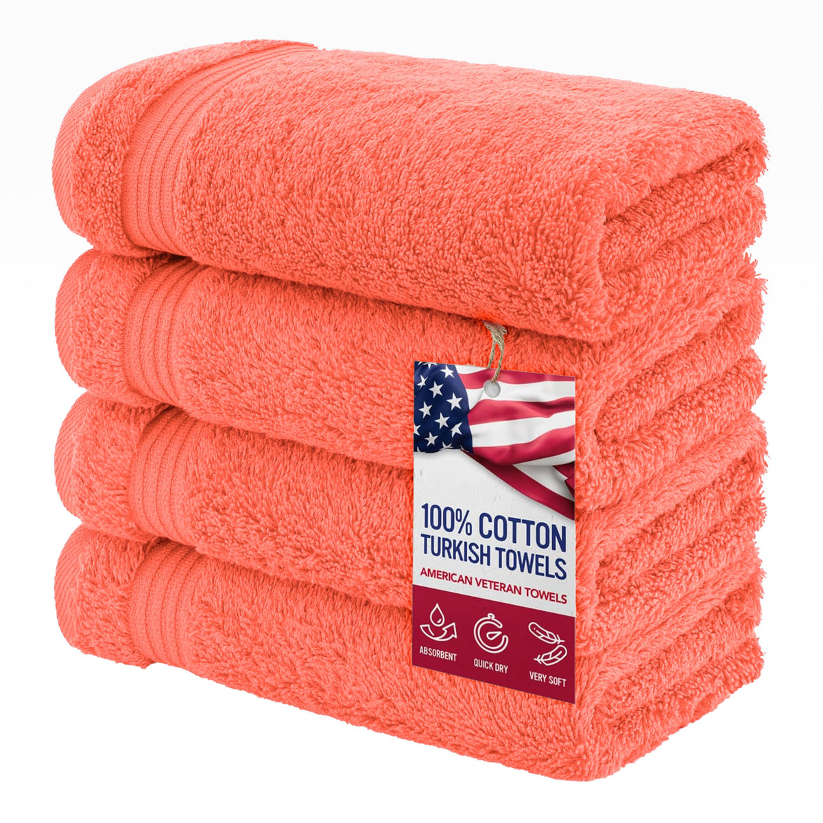 American Veteran Towel, Hand Towels for Bathroom Set of 4, 100% Cotton Turkish Hand Towel Sets, Soft Hand Face Towels, Navy Blue Hand Towels