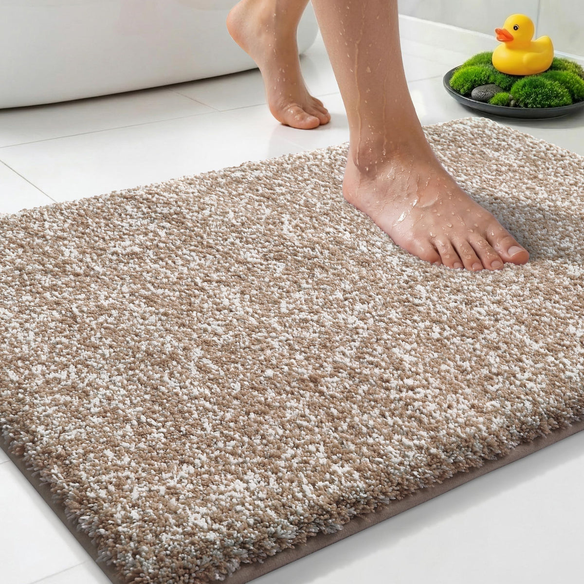 Yimobra Non Slip Machine Washable Bathroom Rug 32x20 Light Blue and White