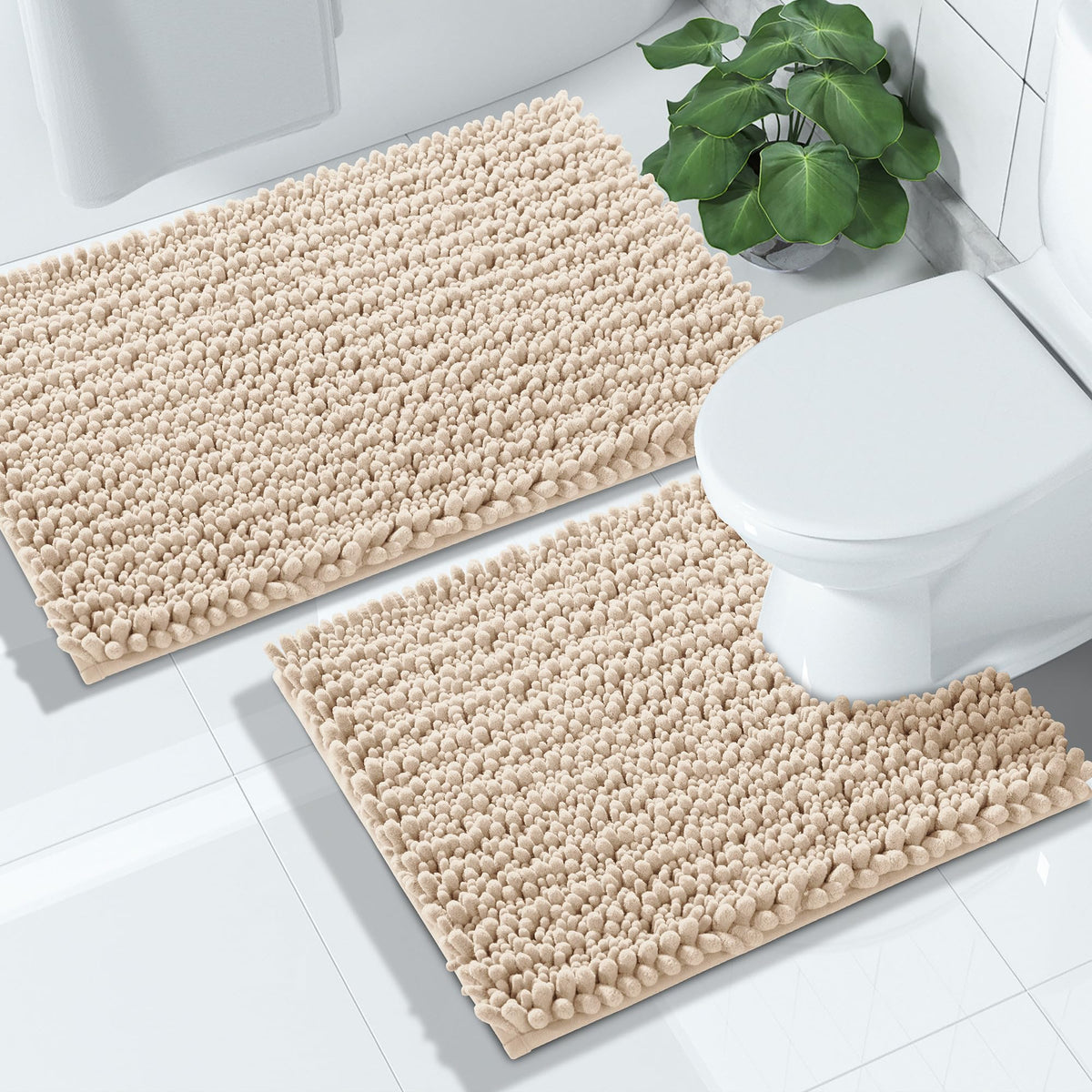 Yimobra Bathroom Rugs Sets 2 Piece, Super Absorbent Bath Mat Set,Pale Khaki