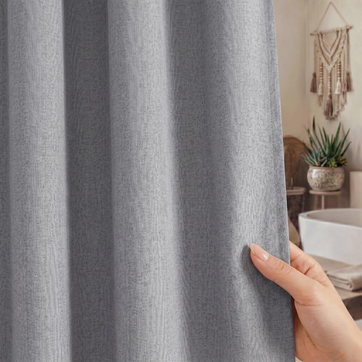 Seasonwood Linen Shower Curtain Farmhouse Bathroom Decor 72x96 Inches