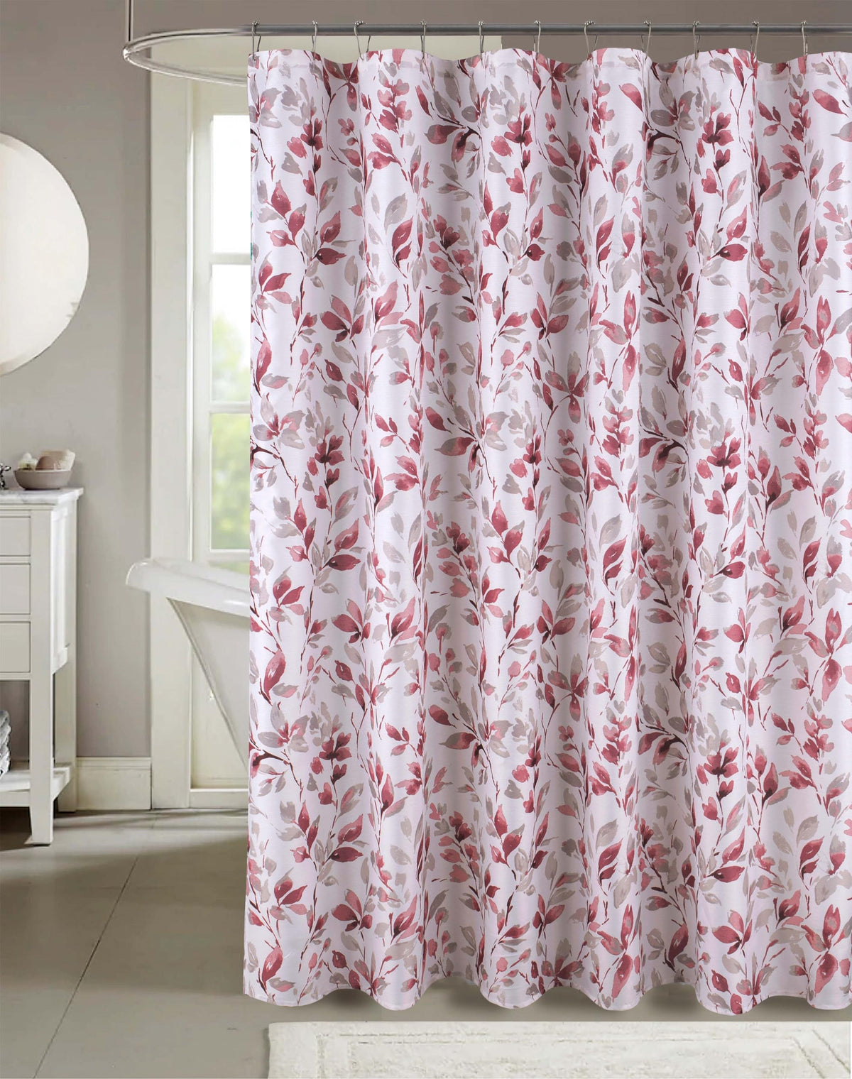 Blue Floral Fabric Shower Curtain Farmhouse Border Design for Bath 72x72