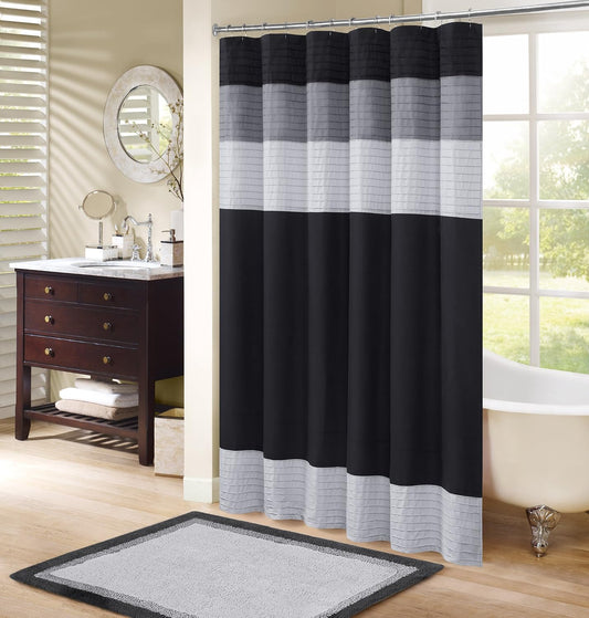 Comfort Spaces Windsor Shower Curtain for Bathroom, 72 x 72, Black