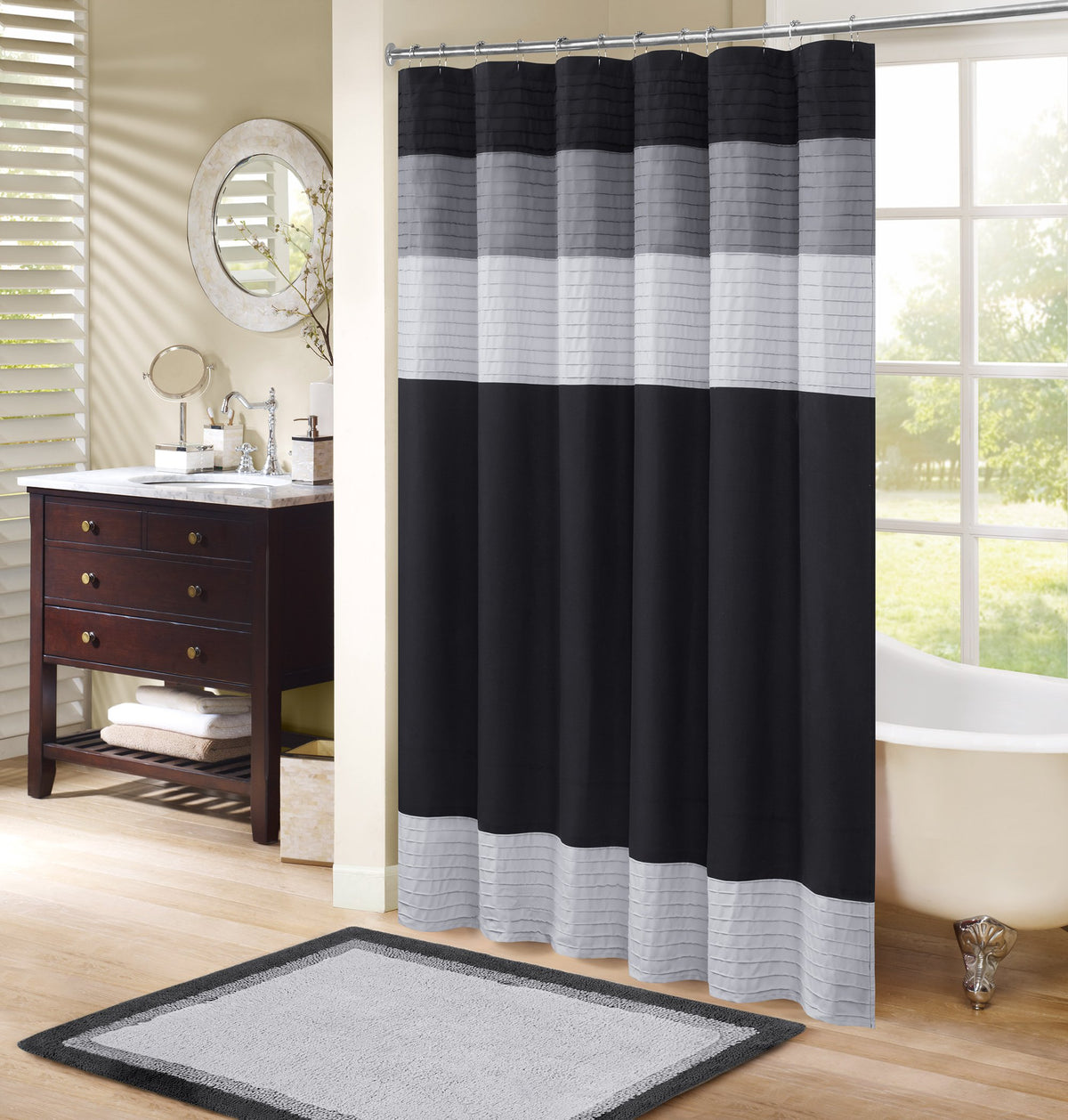 Comfort Spaces Windsor Shower Curtain for Bathroom, 72 x 72, Black