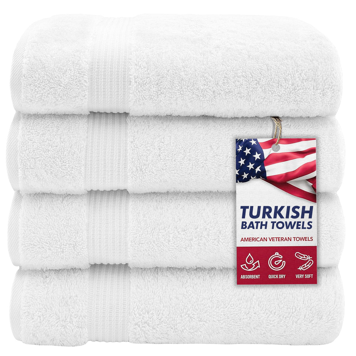 American Veteran Towel, Hand Towels for Bathroom Set of 4, 100% Cotton Turkish Hand Towel Sets, Soft Hand Face Towels, Navy Blue Hand Towels