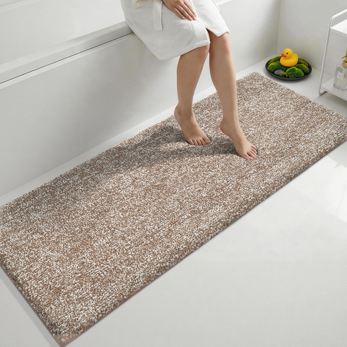 Yimobra Non Slip Machine Washable Bathroom Rug 32x20 Light Blue and White