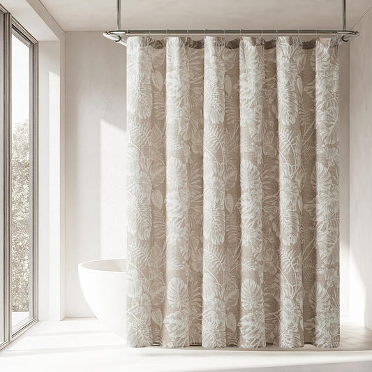 Lush Decor Bali Tropical Leaves Shower Curtain Single 72" W x 72" L Neutral - Tropical Bathroom - Brown Bath Curtain -Coastal Decor