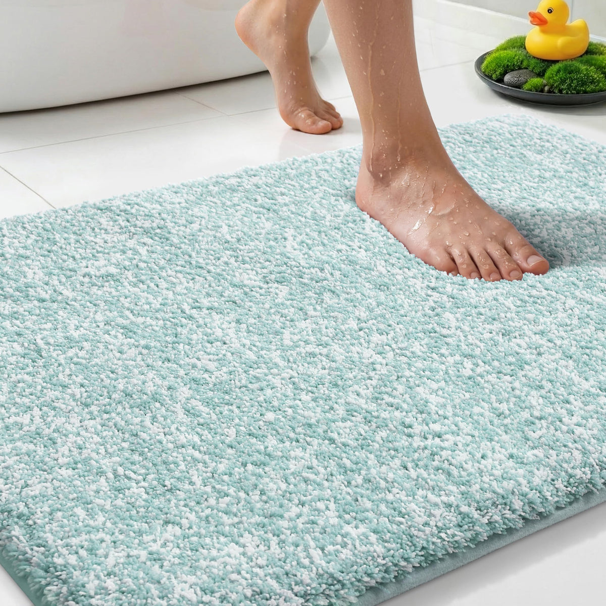 Yimobra Non Slip Machine Washable Bathroom Rug 32x20 Light Blue and White