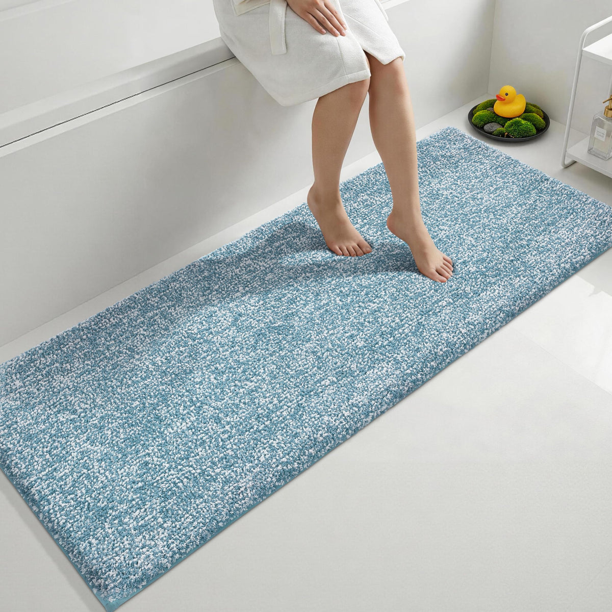 Yimobra Non Slip Machine Washable Bathroom Rug 32x20 Light Blue and White