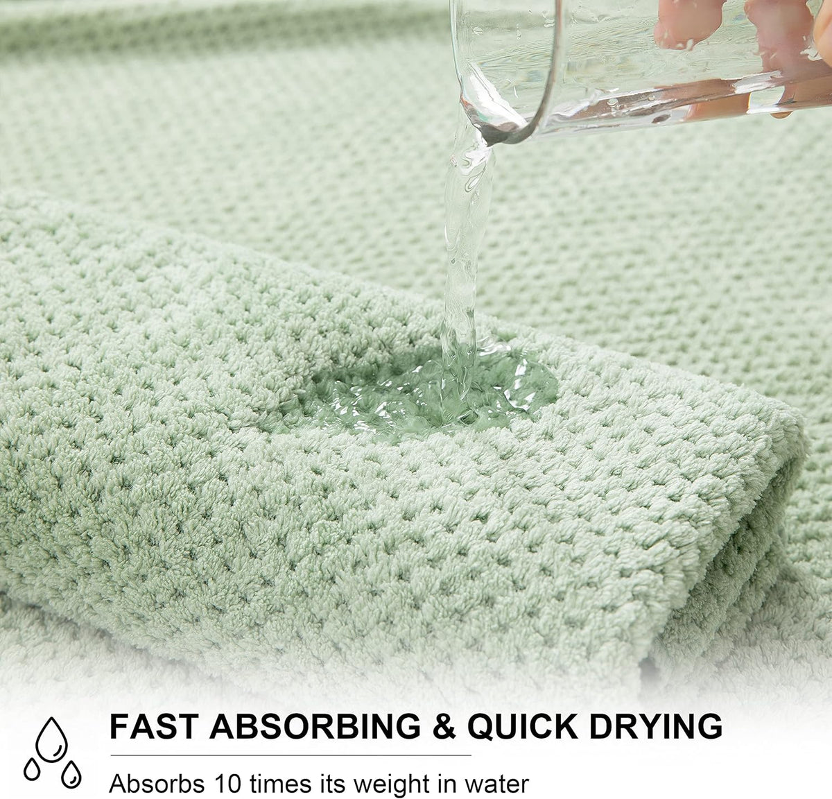 8-Piece Bath Towel Set, 2 Extra Large Bath Towel Sheets, 2 Hand Towels and 4 Washcloths - Highly Absorbent Quick Dry Polyester,Ultra Soft Towel Set for Bathroom, Waffle Weave Design, Pack of 8, Green