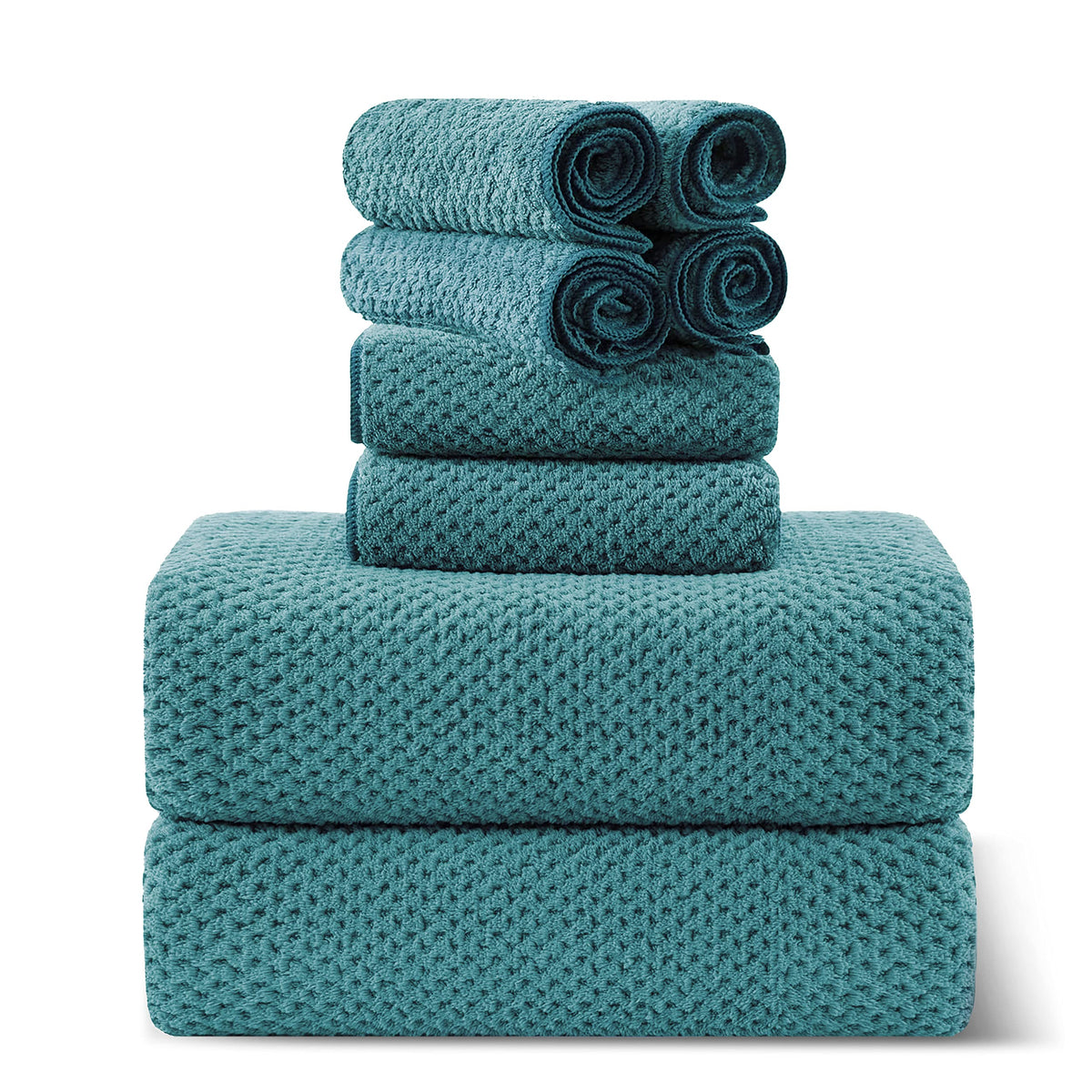 8-Piece Bath Towel Set, 2 Extra Large Bath Towel Sheets, 2 Hand Towels and 4 Washcloths - Highly Absorbent Quick Dry Polyester,Ultra Soft Towel Set for Bathroom, Waffle Weave Design, Pack of 8, Green