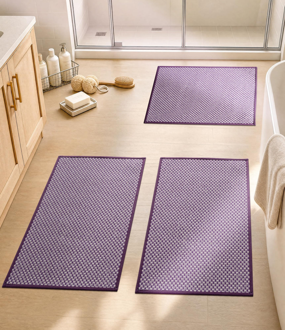 YIHOUSE Purple Bathroom Rugs Sets 2 Pieces,Thin Bath Mat Quick Dry