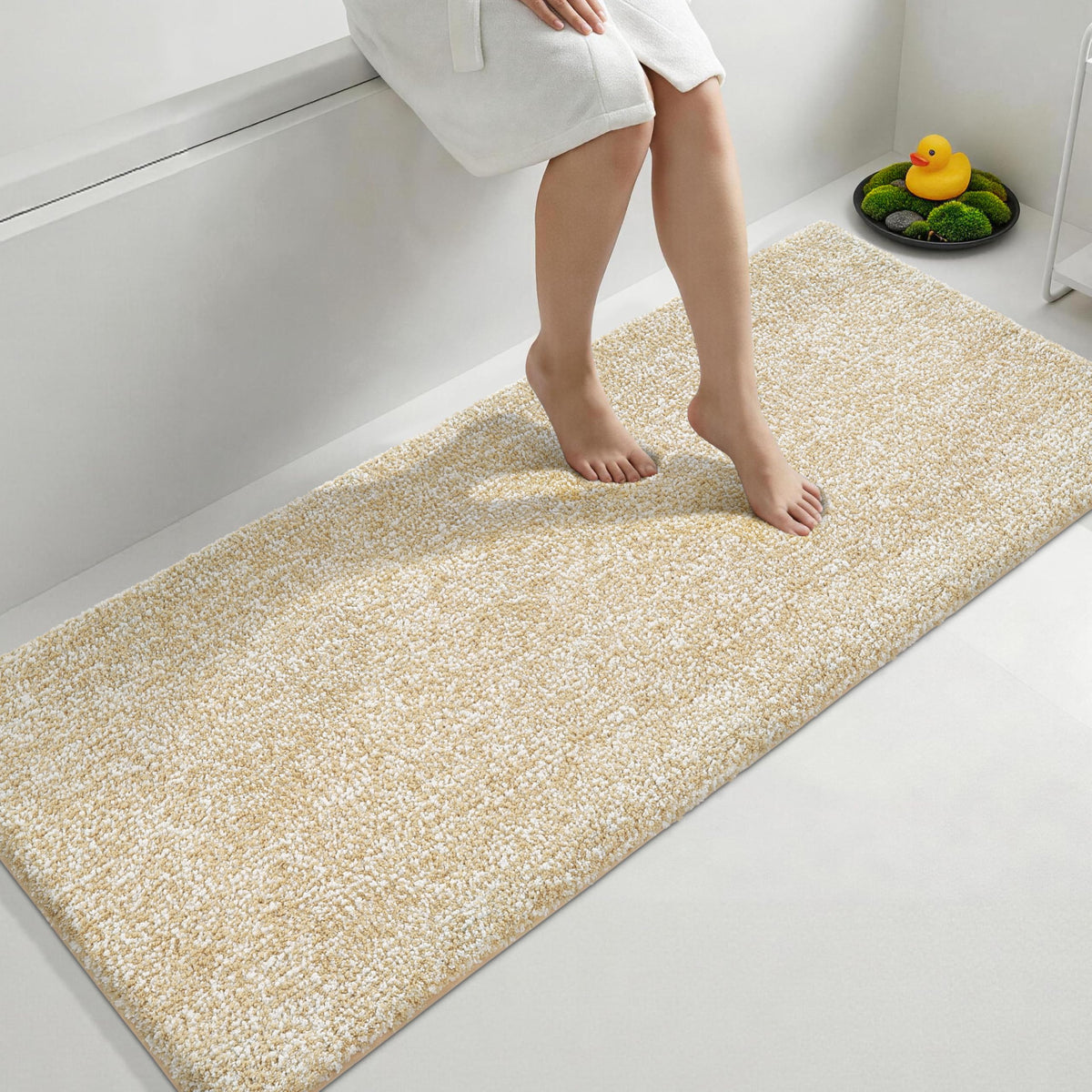Yimobra Non Slip Machine Washable Bathroom Rug 32x20 Light Blue and White