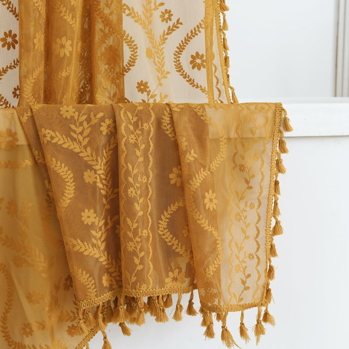WAZZIO Dark Sage Green Lace Shower Curtain,Boho Chic,72 x 84 in
