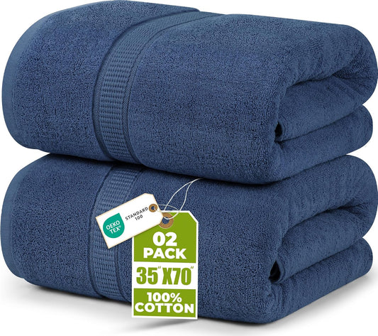 Utopia Towels Jumbo Bath Sheets, 2 Pack, 35x70 in, 600 GSM Cotton, Navy