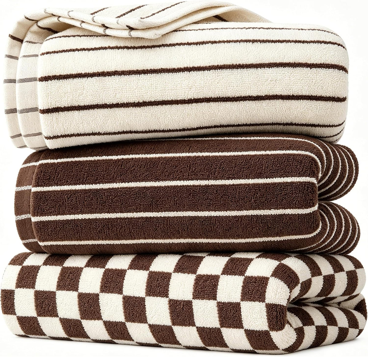 100% Cotton Striped Hand Towels Set, 3pcs Face Towels for Bathroom
