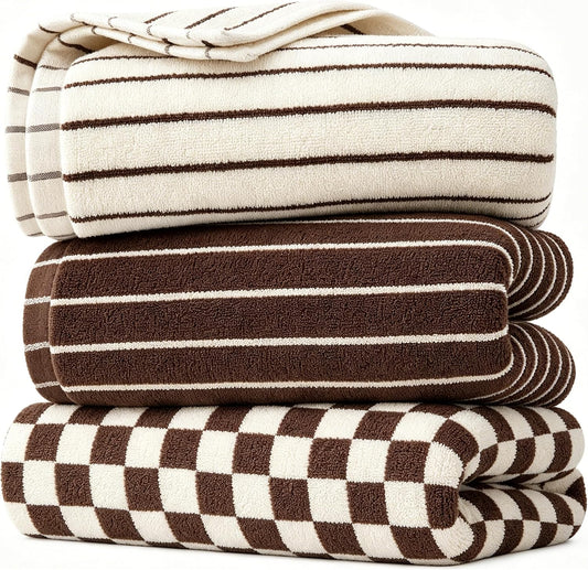 100% Cotton Striped Hand Towels Set, 3pcs Face Towels for Bathroom