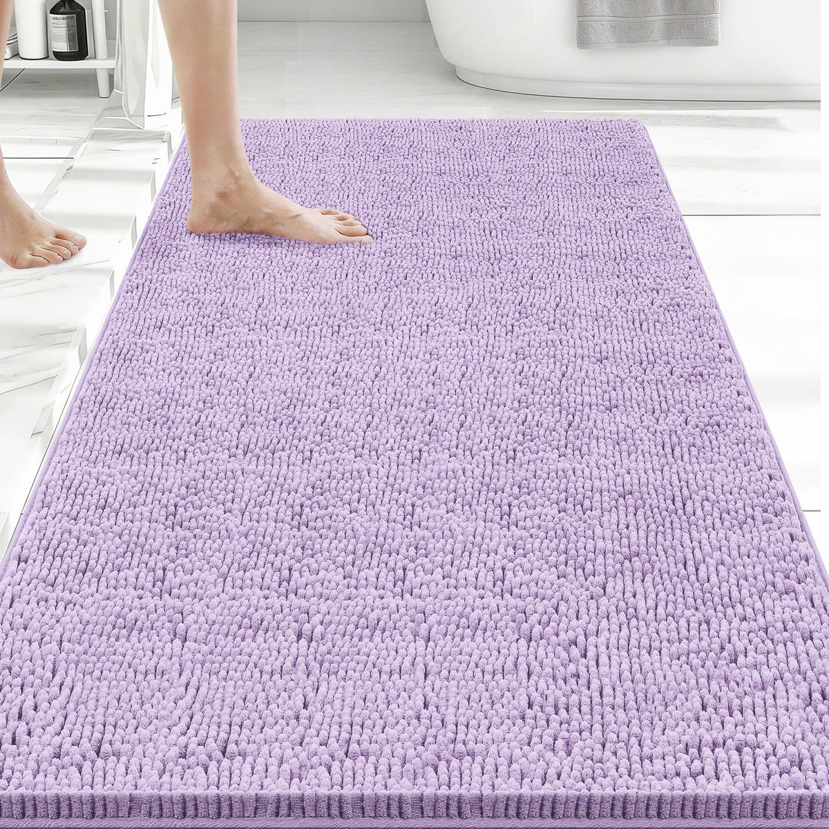 Bcoimo Small Bath Rug Mat,24x17 Extra Soft Chenille Lavender Bathroom Mats