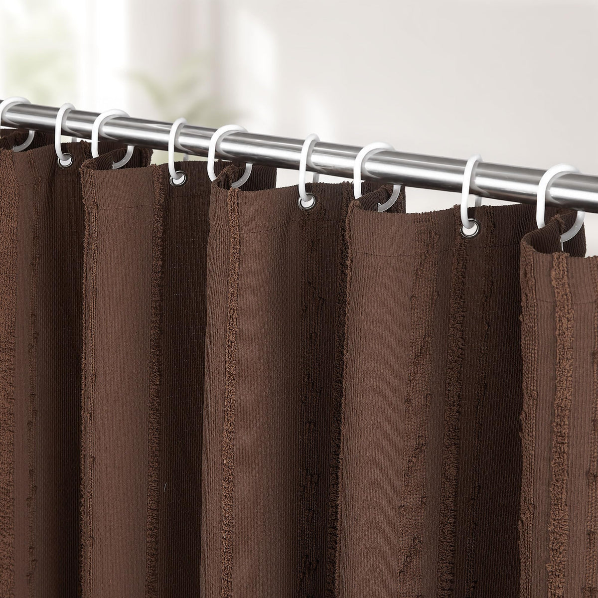 White Shower Curtain Boho, Textured Shower Curtain Cotton Blend Waffle Weave Stripe Fabric Shower Curtains for Bathroom, Hotel, Washable, 72 x 72