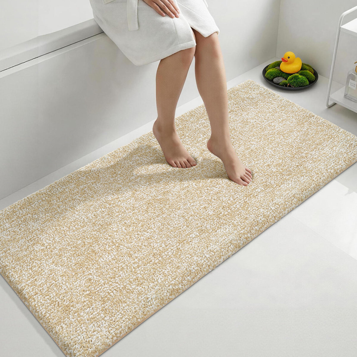 Yimobra Non Slip Machine Washable Bathroom Rug 32x20 Light Blue and White