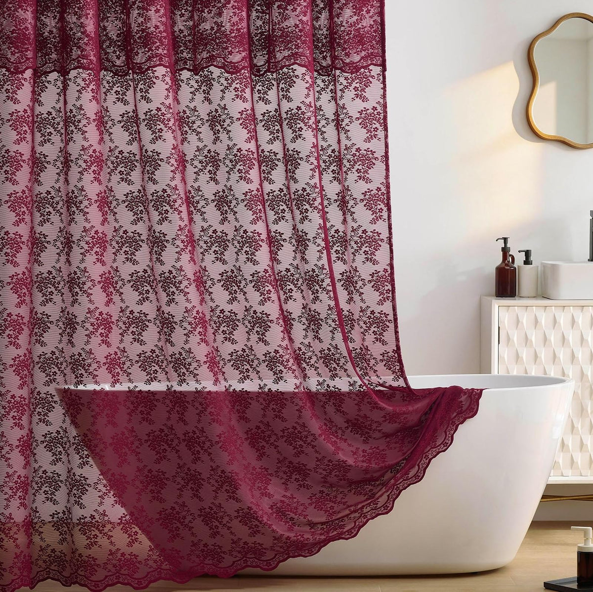 TUDECO Sage Green Shower Curtain with Attached Valance, 72 x 72, 1 Panel