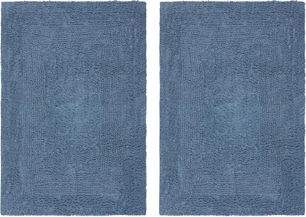 COTTON CRAFT 2 Pack Reversible Bath Mat Rug - Soft Plush -17x24- Azure Blue