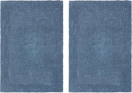 COTTON CRAFT 2 Pack Reversible Bath Mat Rug - Soft Plush -17x24- Azure Blue
